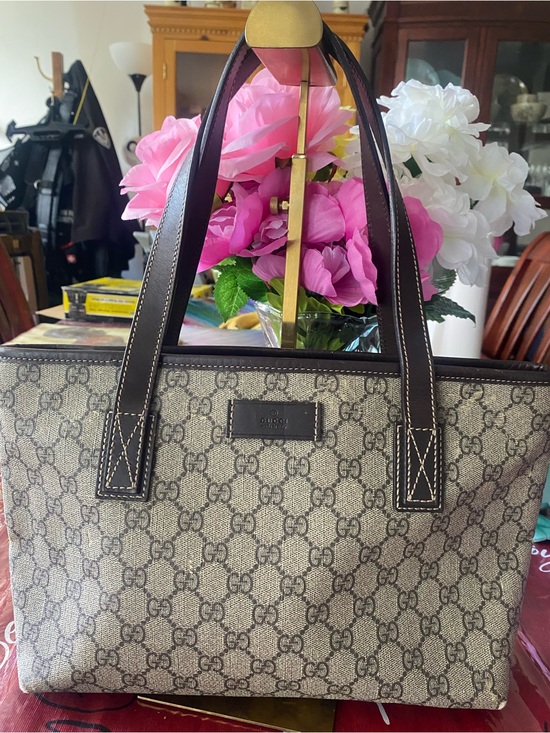 Gucci Handbags - Gucci GG Canvas Tote with Dark Brown Leather Handles